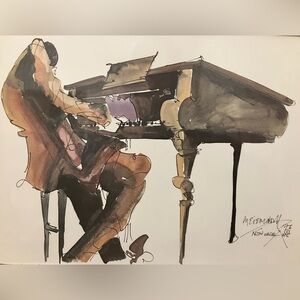 Vintage 1976 Watercolor New Orleans Jazz Musician Piano Leo Meiersdorff Print